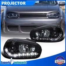 Fits 1999-2006 Golf LED Strip Smoke Headlights Glossy Black Lamps Replacement picture