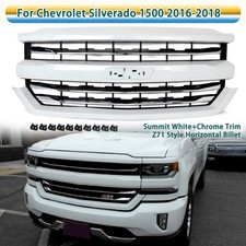 For 2016-18 Chevy Silverado 1500 Z71 Summit White+Chrome Trim Front Upper Grille picture