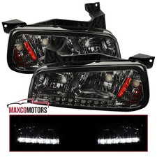 Fits 2006-2010 Dodge Charger Smoke LED Strip Headlights Headlamps Left+Right picture