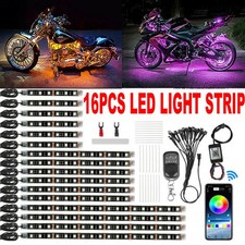 16PCS Motorcycle RGB LED Strip Light Under Glow Neon Kit Bluetooth APP Control picture
