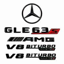 glossy black GLE V167 StarEmblem+GLE63S+AMG+V8BITURBO4MATIC+x2 Rear Fender Badge picture