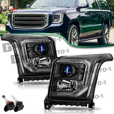 For 2015-2020 GMC Yukon Halogen LED DRL Projector Black Headlights Headlamps L+R picture