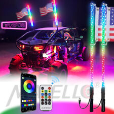 NEW Pair 3ft RGB Spiral LED Whip Lights Antenna Chase + Flag&Remote for ATV UTV picture