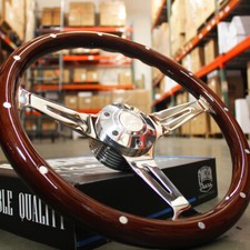 380mm Chrome Dark Steering Wheel Real Wood Riveted Grip (15