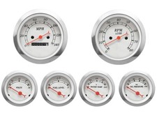 MOTOR METER RACING Classic White 6 Gauge Set Mechanical Speedometer MPH °F PSI picture