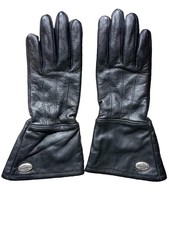 Harley-Davidson Authentic Vintage Women’s Black Leather Gauntlet Riding Gloves. picture