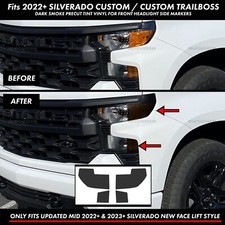For 22-2026 Silverado Custom Trail Boss Headlight SMOKE Side Marker Tint Precut picture