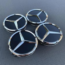 4x 75mm Mercedes-Benz Black Silver Wheel Center Caps Hub Caps Replacement Set picture