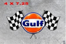 Vintage Style GULF RACING CHECKERED FLAG Decal Laminated REPRODUCTION picture
