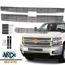 Fits 2011-2014 Chevy Silverado 2500HD/3500HD Billet Grille Chrome Grill Combo picture