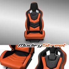 1PC EVO-Series Reclinable PVC Racing Seats Car Seat Black-Orange w/Sliders picture