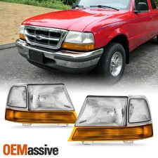 For 1998 1999 2000 Ford Ranger Chrome Headlights w/Corner Lamp Amber Signal Pair picture