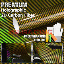 Holographic Carbon Fiber Gold Laser Chrome Car Vinyl Wrap Sheet Decal Sticker picture