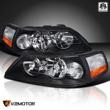 Black Fits 2005-2011 Lincoln Town Car Front Headlights Head Lamps Left+Right picture
