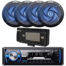 Pyle Single DIN Marine Bluetooth Receiver w/Cover, 4x 4