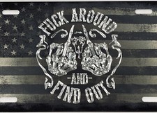 Engraved US Flag & Diamond Etched Fuck-Around And Find Out Car Tag License Plate picture