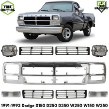 Front Grille Assembly Chrome Plastic & Headlights Kit For 1991-1993 Dodge D150 picture