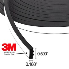 ESI Ribbed Rectangle EPDM Rubber Seal .187” H 500” W 25’ L w/Acrylic Tape  picture
