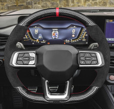 MEWANT Hand Stitch Black Shiny PU Carbon Fiber Woven Embossed Athsuede Steering picture