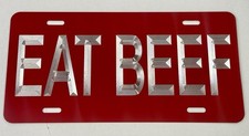 🔥REFLECTIVE🔥 Diamond Etched Engraved Eat Beef Red Car Tag Front License Plate picture