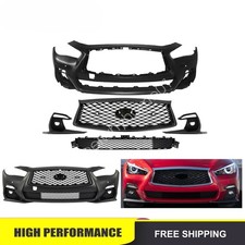 Front Complete Bumper Set W/ Grille Fog Light Bezels For 2018-2024 Infiniti Q50 picture