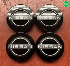 Set of (4) 23-26 BLACK WHITE Nissan Center Caps (2 1/8