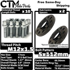 2x 12mm Thick 5x112 66.56mm CB Wheel Spacer 12x1.5 Chrome Bolt Fit Mercedes Rims picture