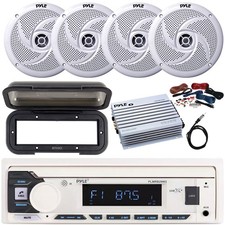Pyle White Stereo MP3 Receiver with cover, 4x 8'' 320W Max 2-Way Speakers, Amp picture