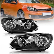Pairs For 2010-2014 Volkswagen Golf Halogen Headlights Headlamps Assembly Black picture