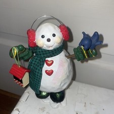 Snowman 6” Spring Body Bird House Bluebird Red Earmuffs picture
