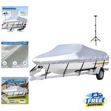 Versatile 17'-19' Waterproof Tarp Boat Cover with UV Protection & Support Pole picture