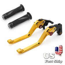 CNC 3D Long Rhombus Brake Clutch Levers w/Grips Fit Yamaha YZF R6	2005-2016 Gold picture