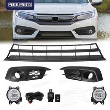 5PC For CIVIC Sedan 2016-2018 Bumper Lower Grille Mesh & Fog lights & Bezel Kit picture