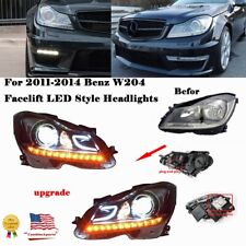Fits 11-14 Mercedes W204 Upgrade to LED DRL Headlights C63 Style Look L+R Pair picture