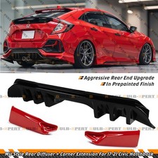 For 17-21 Civic Hatchback MU Style Rear Bumper Diffuser + V2 Red Side Extension picture