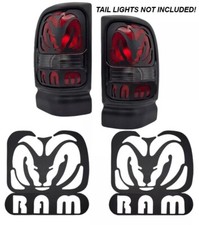 Fits Dodge Ram 1994-2001 Black Textured Tail Light Covers Ram Logo Left + Right picture