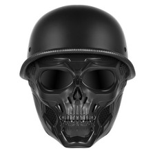 Motorcycle Half Helmet DOT Approved Large Face Shield Retro Matte Black Helmets picture