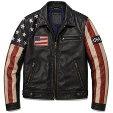 VTG 90s American Flag Leather Jacket USA Star & Stripes, Men’s & women All sizes picture