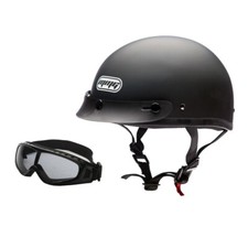 MMG Motorcycle Half Helmet Skull Cap Beanie - DOT Flat Matte Black (Medium) picture