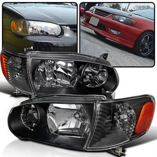 Fit 2001-2002 Toyota Corolla Black Headlights+Corner Signal Lamps Left+Right picture
