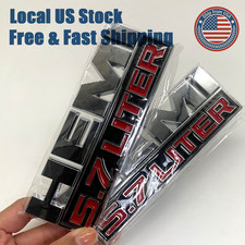 2PCS For RAM 1500 Hemi 5.7 LITER Side Fender Emblem 3D Decal Chrome Red Badge picture