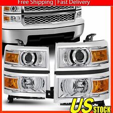 Pair For 2014-15 Chevy Silverado 1500 Projector Headlight Assembly Chrome EOOH G picture