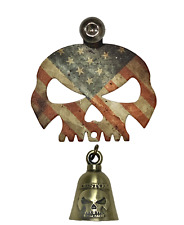 Rustic American Flag Skull Bell Hanger With Bell Bolt & Ring Fit All Motorcycles picture