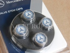 Mercedes-Benz Genuine Tire Valve Stem Cap Set, Laurel Blue on Silver Caps OEM  picture