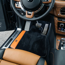 Black Floor Mats for Rolls Royce Phantom (2003-2026) Orange Leather picture