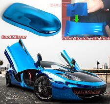 50FT Blue Stretchable Entire Car Mirror Chrome Vinyl Wrap Sticker Air Release AX picture