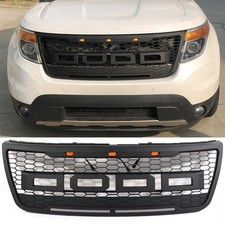 Matte Black Front Grille Fits For 2011 - 2015 Ford Explorer Bumper Grill W/Light picture