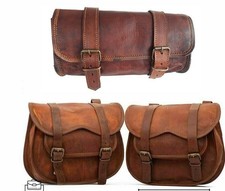 Hi-Quality Vintage Leather Motorcycle 3 Saddle Bag Brown Side Bag Panniers Pouch picture