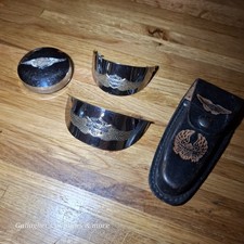 VINTAGE HARLEY DAVIDSON Lot FUEL TANK CAP Headlamp visor Leather Knife sheath  picture