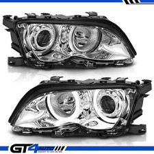 02-05 BMW E46 3-Series 4 Door Dual LED Halo Projector Chrome Headlights Pair picture